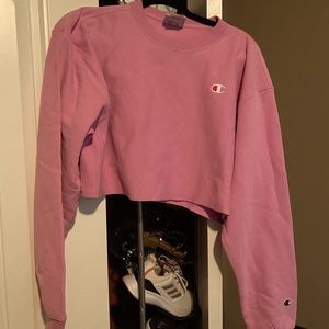 Pink Cropped Champion Sweatshirt